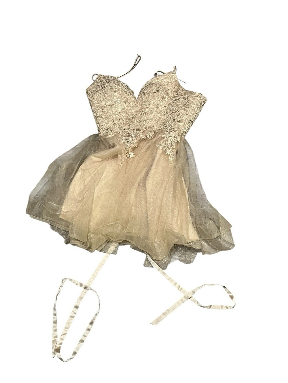 Champagne Lace Tulle Short Wedding Dress Bridal Corset Size 2W